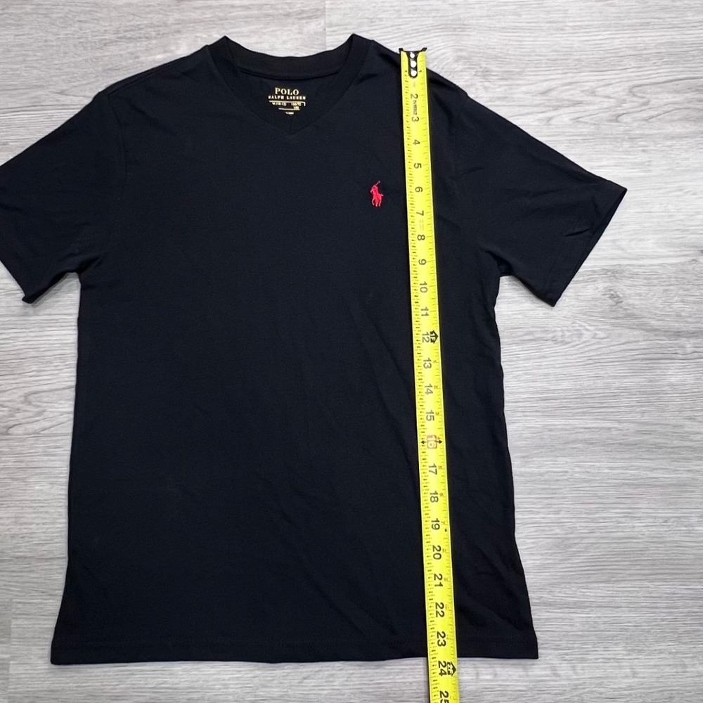 Polo Ralph Lauren Womens Black V-Neck Short Sleeve T-Shirt Red Pony Logo Size M - Picture 12 of 16